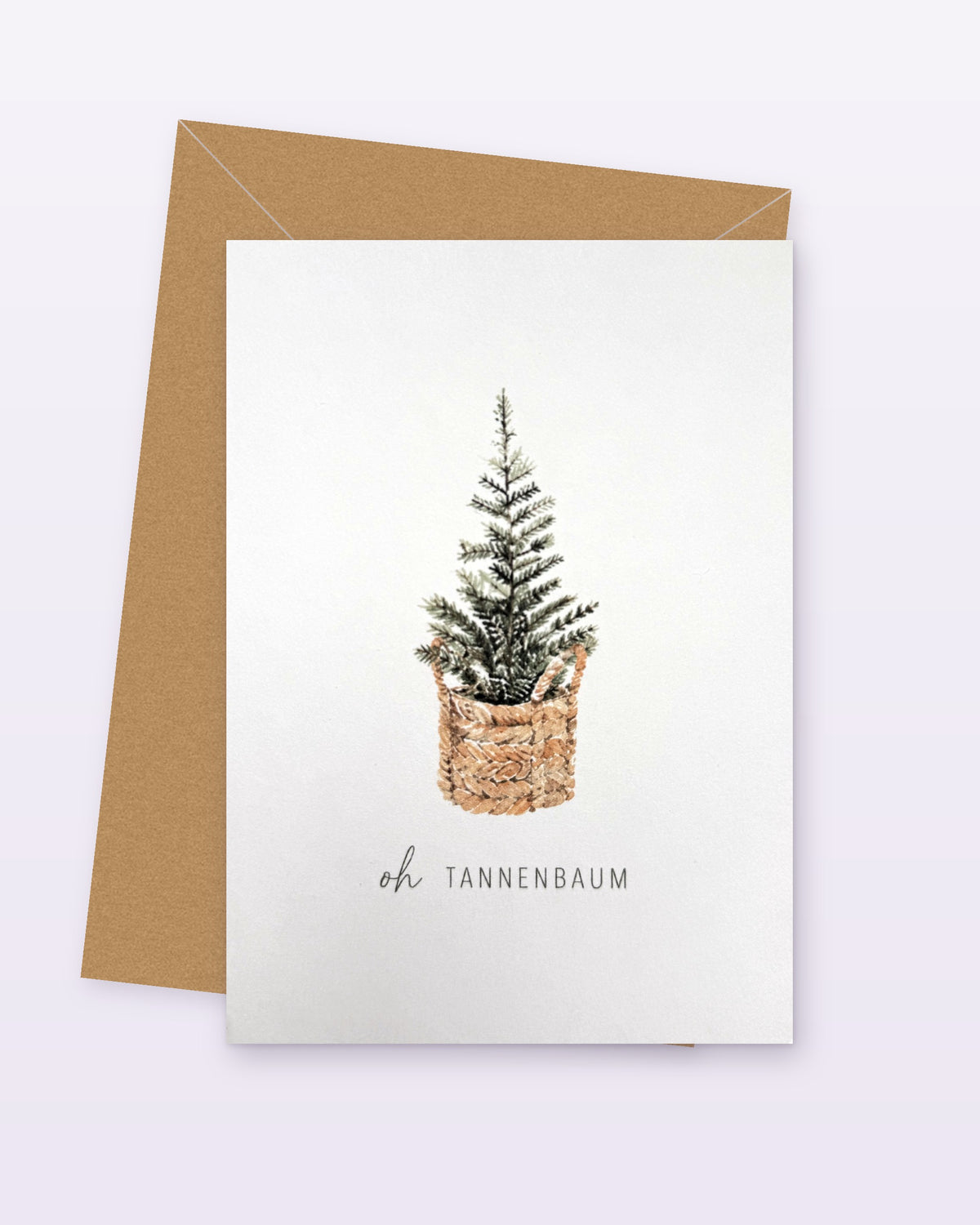 Weihnachtskarte Oh Tannenbaum mit Tanne im Korb