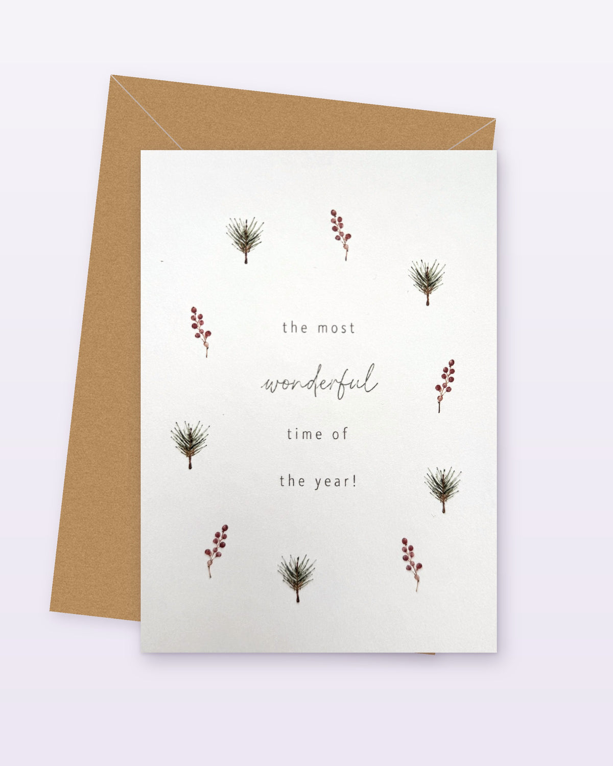 Weihnachtskarte The Most Wonderful Time of the Year mit Beeren und Zweigen
