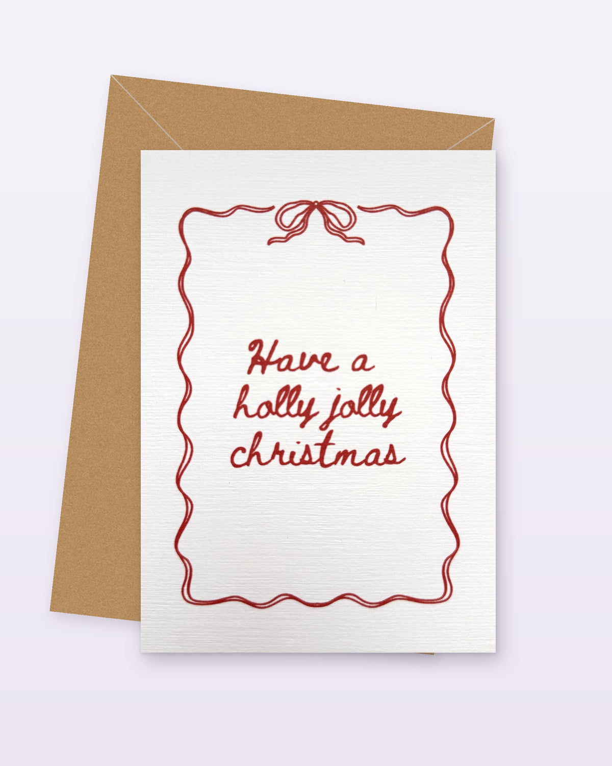 Weihnachtskarte Have a Holly Jolly Christmas mit rotem Wellenrahmen