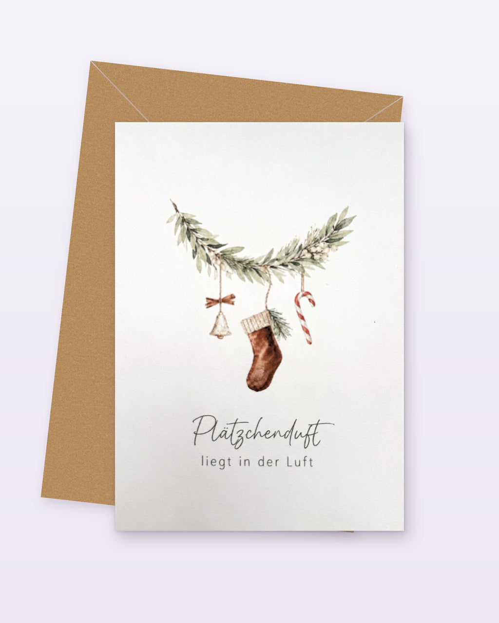 Weihnachtskarte Plätzchenduft liegt in der Luft mit Socke
