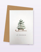 Weihnachtskarte Oh Tannenbaum mit Tanne auf Schlitten